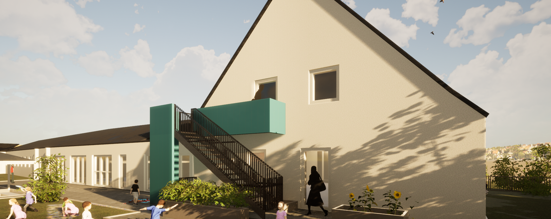 Visualisierung des neuen Kindergartens Wibbelstätz