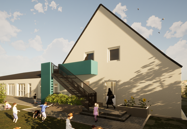 Visualisierung des neuen Kindergartens Wibbelstätz