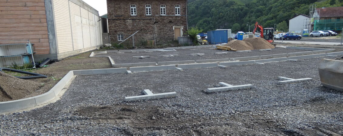 Baustelle für den Parkplatz Burgwiese Rech