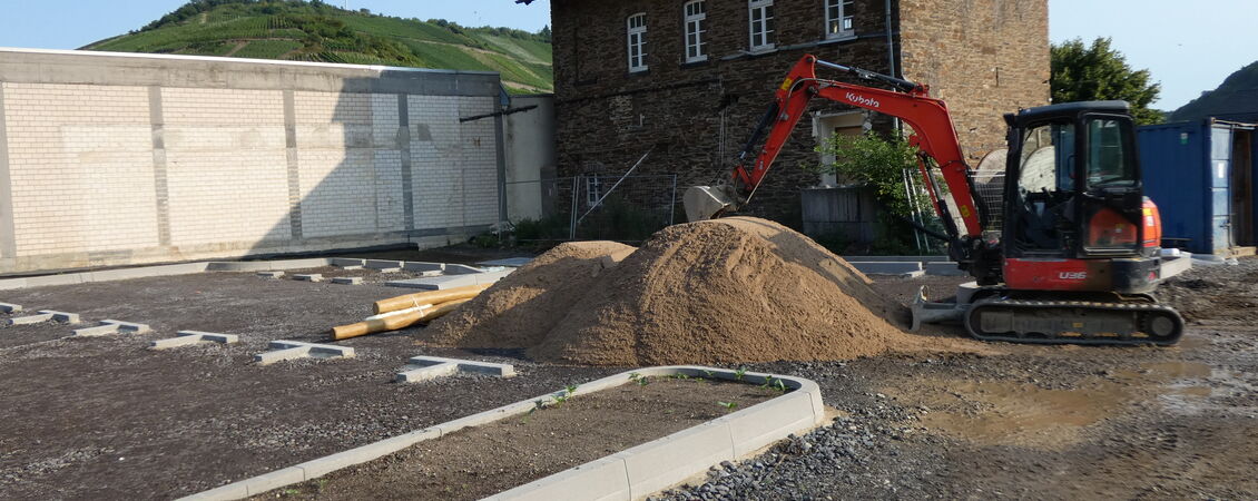 Baustelle für den Parkplatz Burgwiese Rech